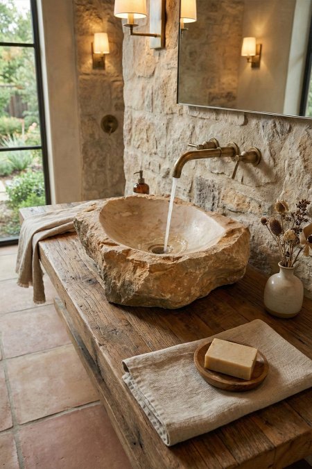 حوض مغسلة حجري طبيعي خام – 41×58 سم